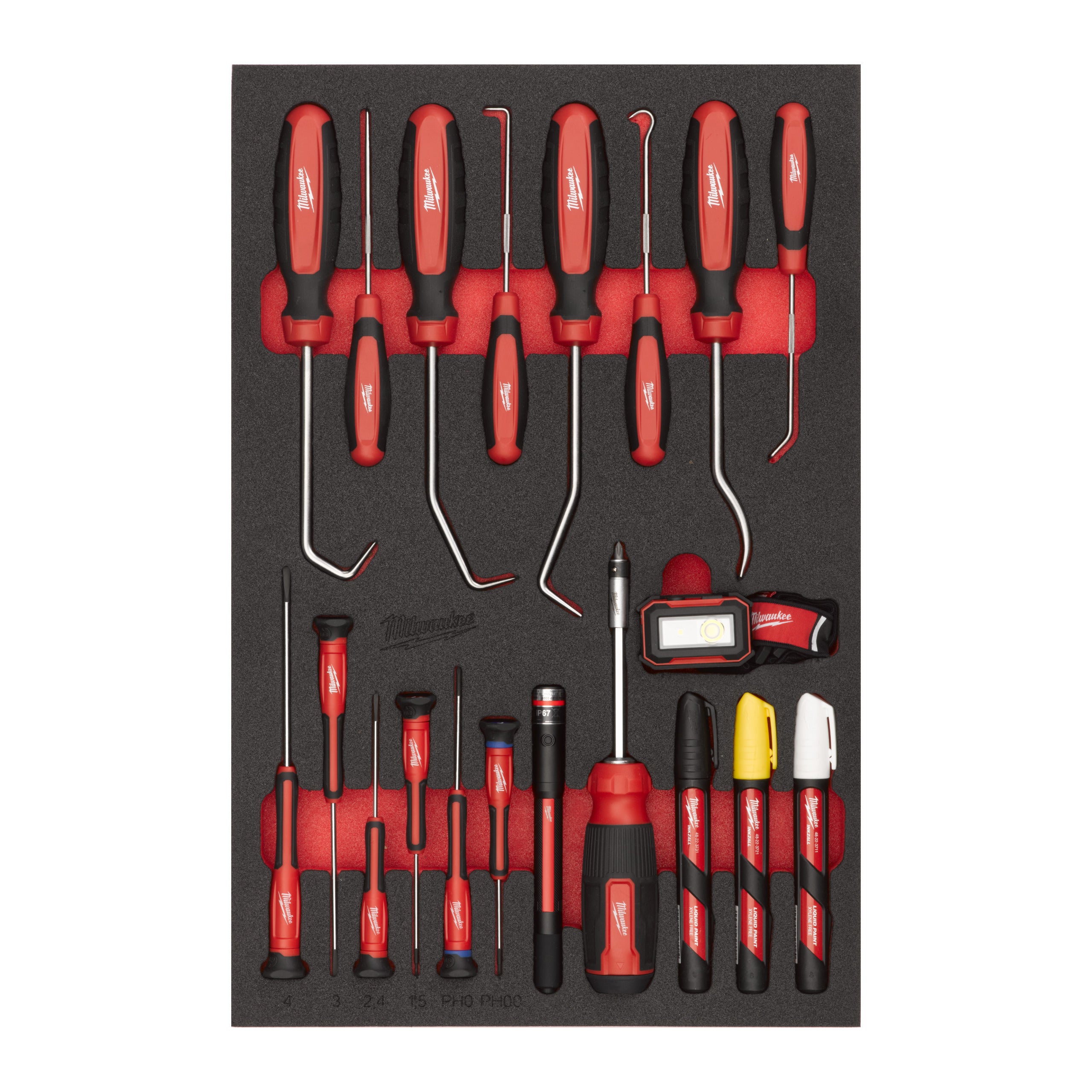 Inserție din spumă pentru dulap metalic TOOLGUARD™ cu 46 produse pentru precizie și rețele electrice pentru dulapurile 46″/36″ Milwaukee 46 pc Precision and Utility Set Foam Insert 46''/36'', cod 4932502083