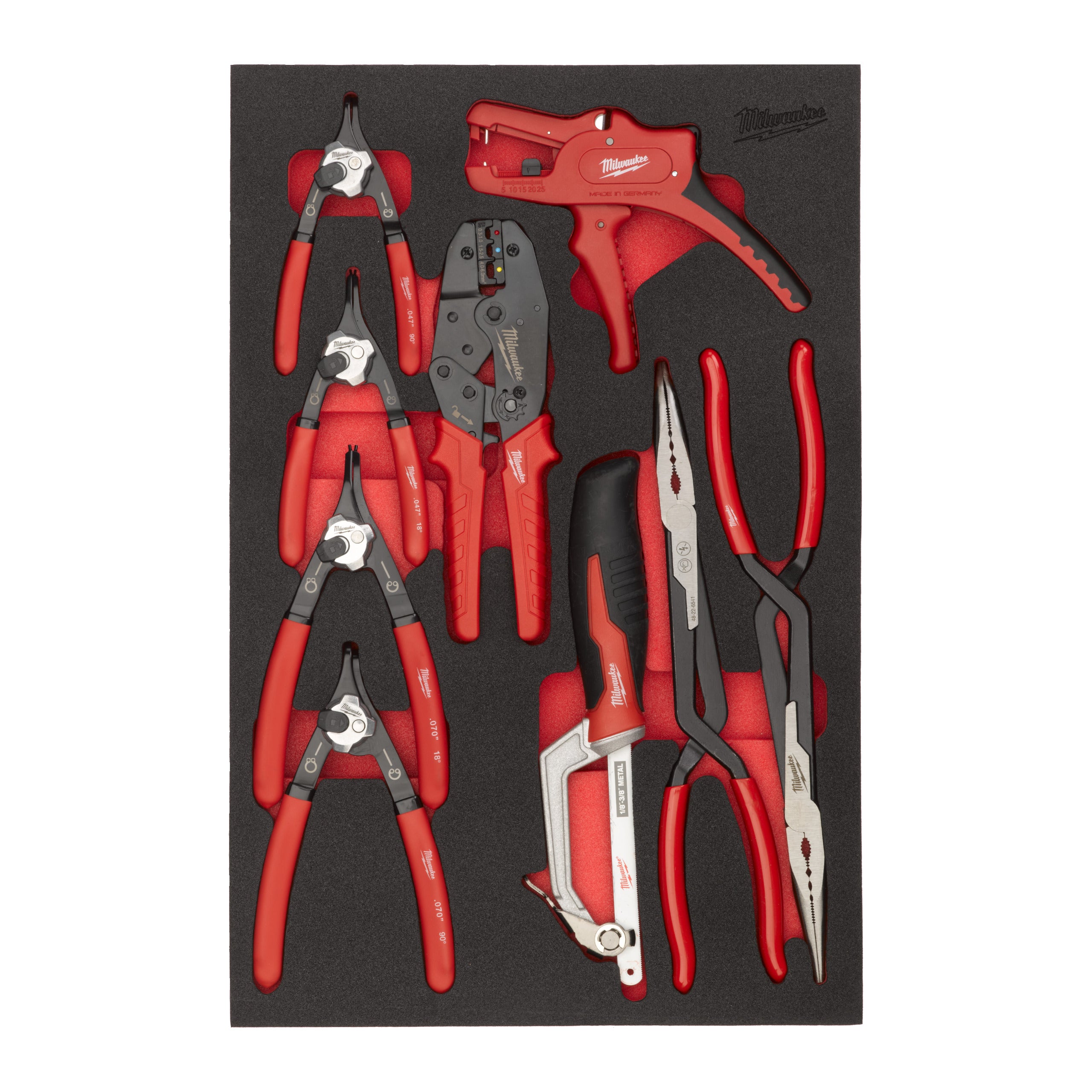 Inserție din spumă pentru dulap metalic TOOLGUARD™ clești, dezizolator și fierăstrău (9 buc.) pentru dulapurile 46″/36″ Milwaukee, cod 4932502085