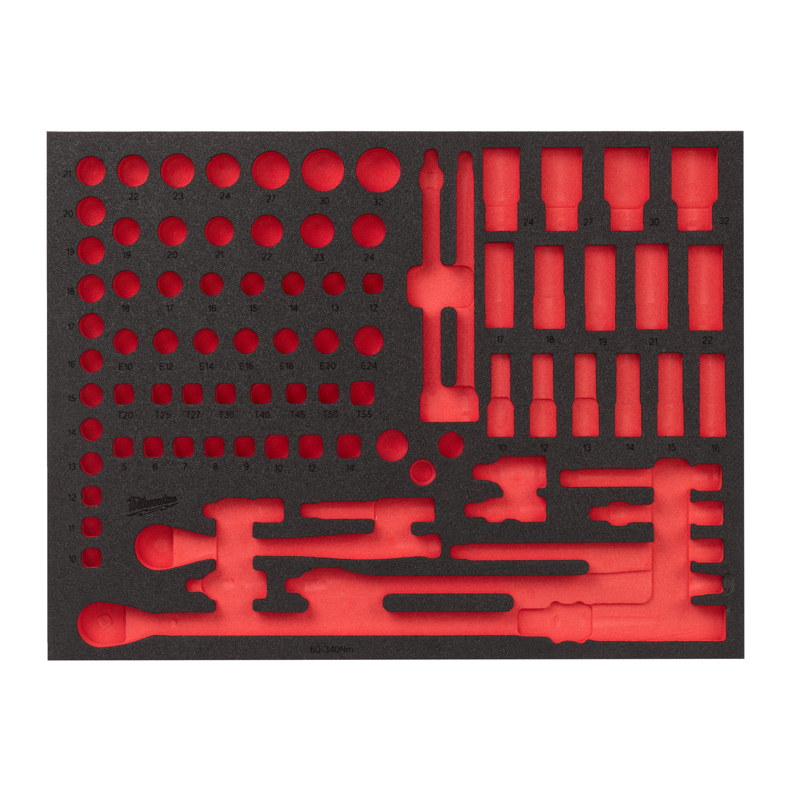 Inserție spumă goală pentru antrenor cu clichet și chei tubulare de impact ½″ (85 buc.) pentru Milwaukee REPLACEMENT 85 pc 1/2'' Ratchet and Impact Socket Set Foam Insert 46''/36'', cod 4932502090
