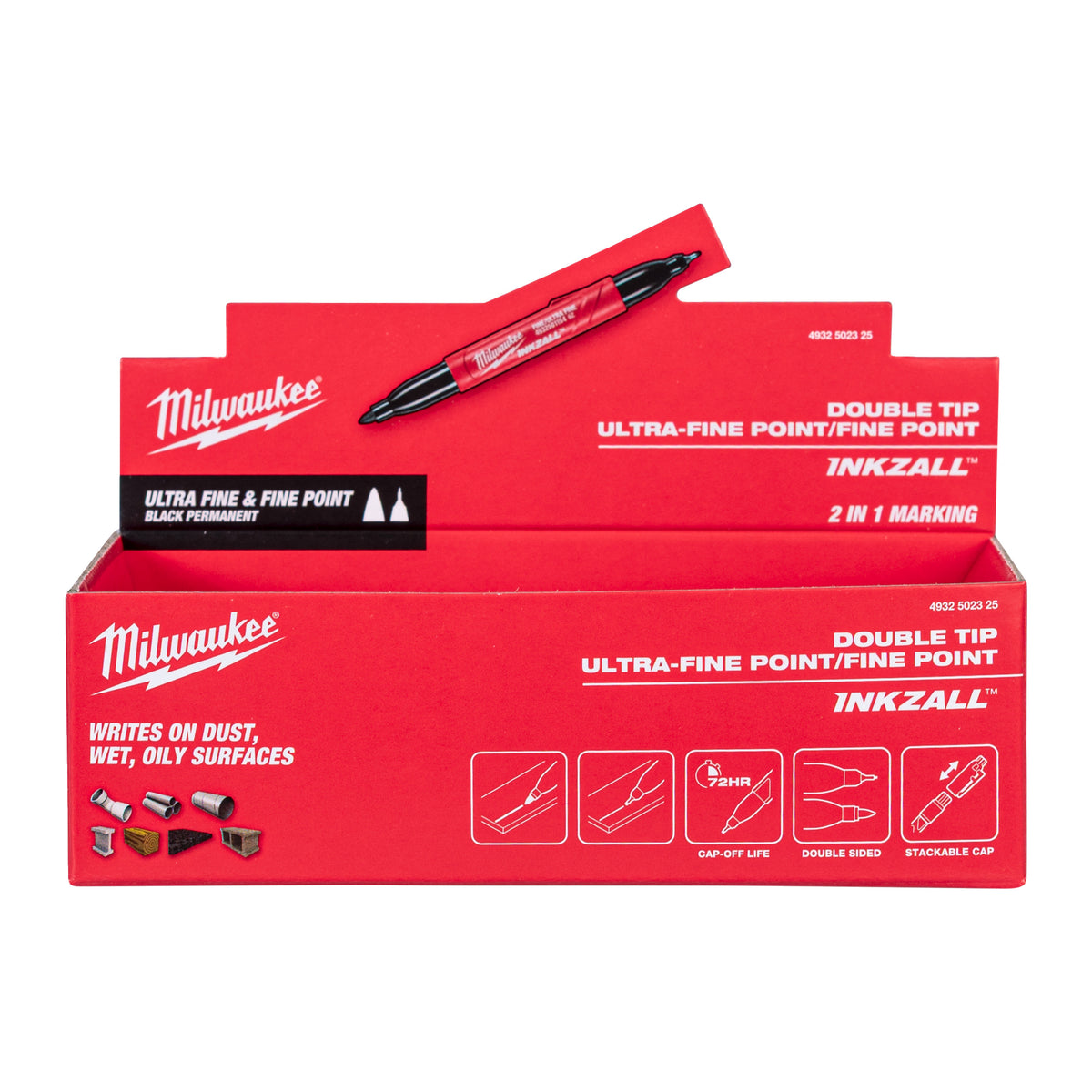Marker INKZALL™ cu două capete Milwaukee INKZALL™ Double Tip - Ultra-Fine Point/Fine Point (Bulk version), cod 4932502325