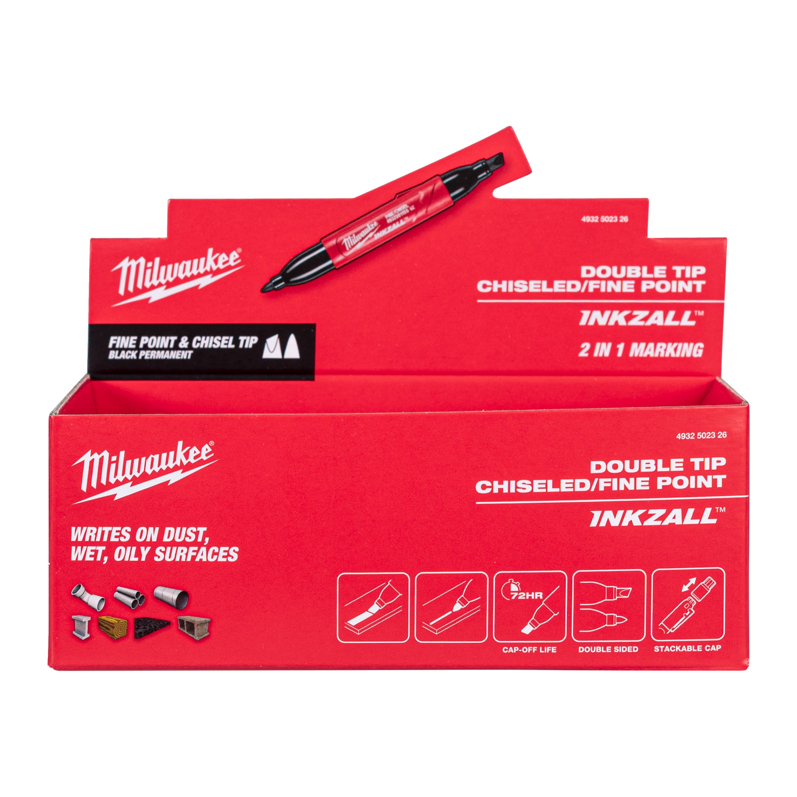 Marker INKZALL™ cu două capete Milwaukee INKZALL™ Double Tip - Chiseled/Fine Point (Bulk version), cod 4932502326