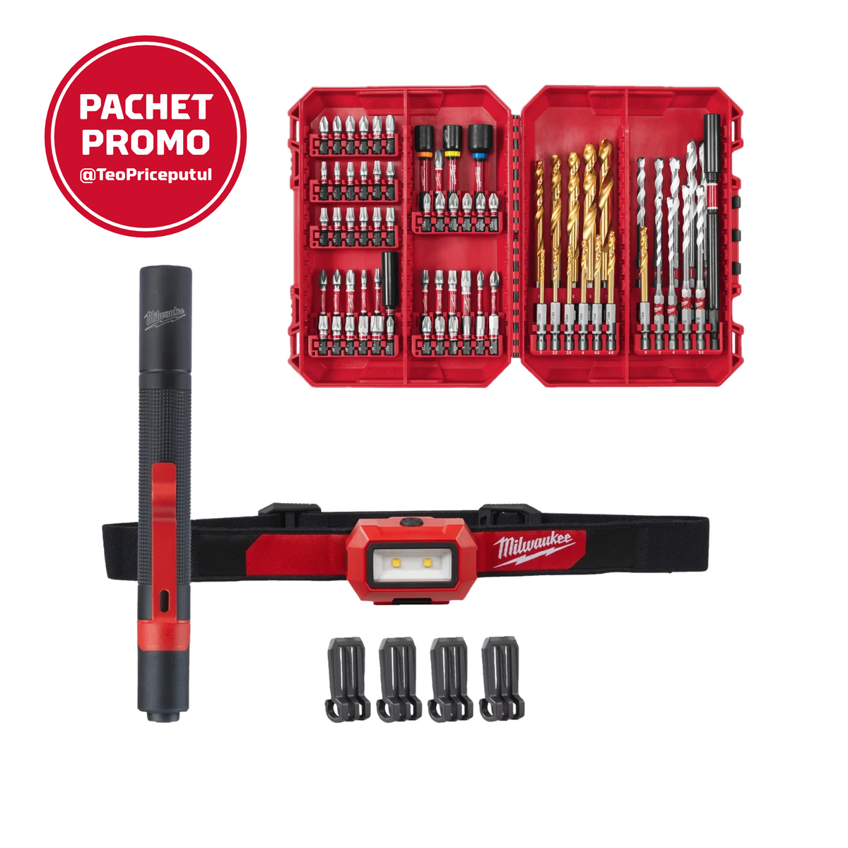 [PACHET PROMO] Set lanternă Milwaukee HL2IPL-LED 4933492103 + Set 74 de biți și burghie Milwaukee SHOCKWAVE™ IMPACT DUTY 4932501308