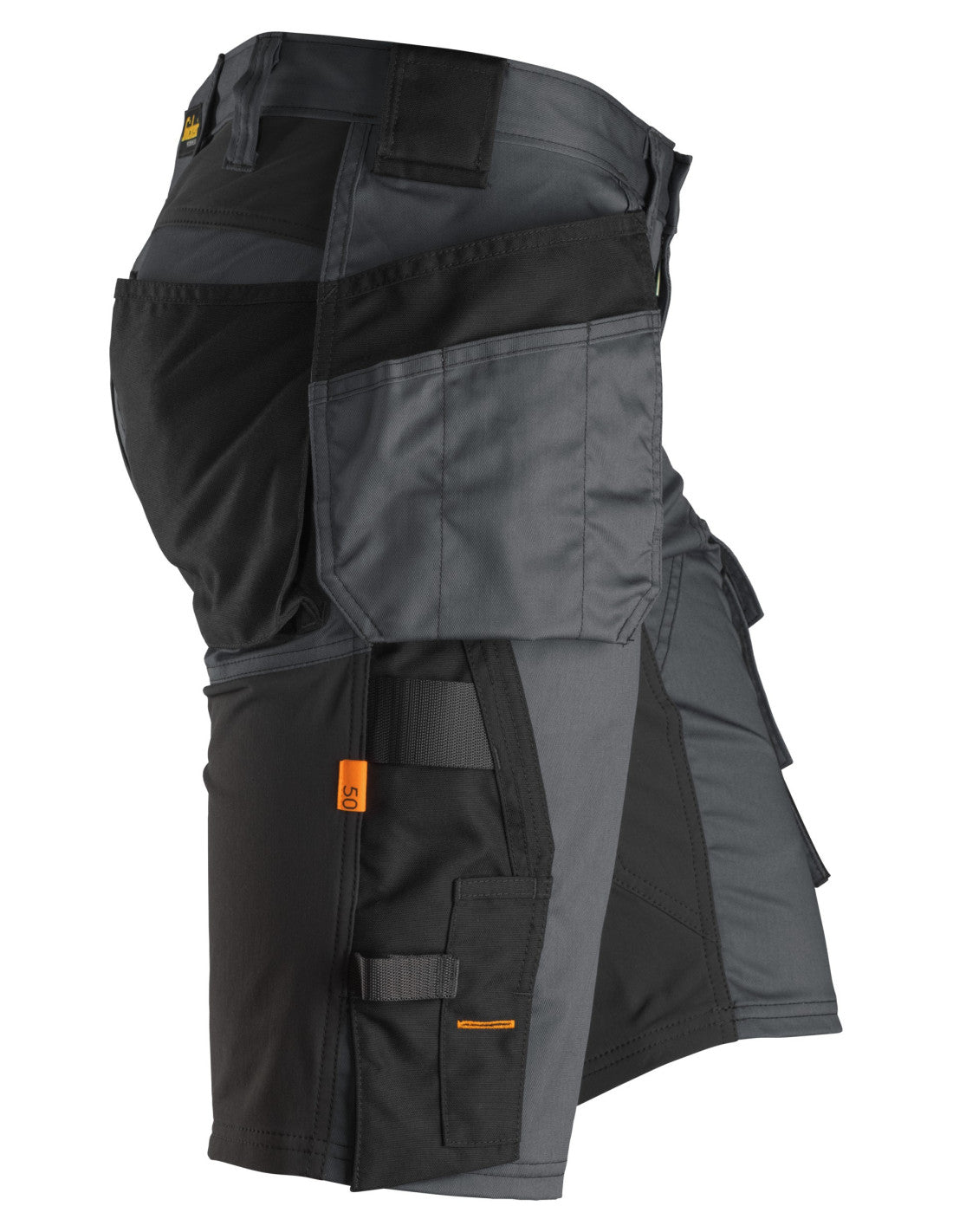 Pantaloni scurți de lucru, stretch, cu buzunare holster, Snickers Workwear, AllroundWork, 6141, Steel Grey/Black