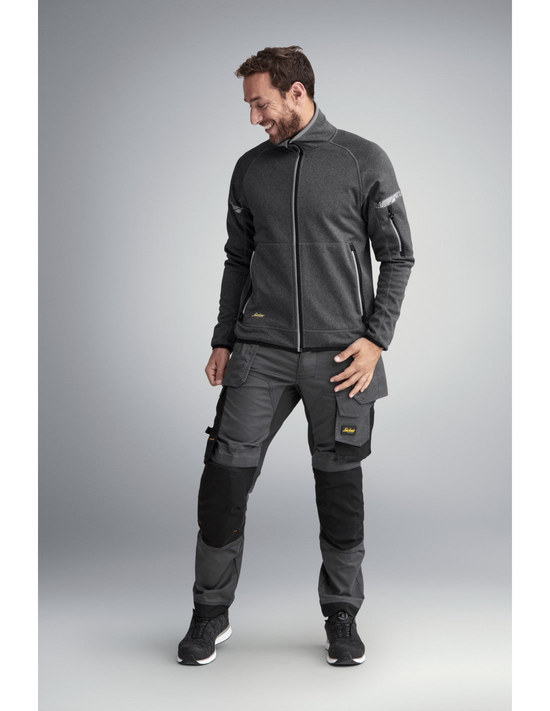 Pantaloni de lucru, stretch, cu buzunare holster, Snickers Workwear, AllroundWork, 6241, Steel Grey/Black