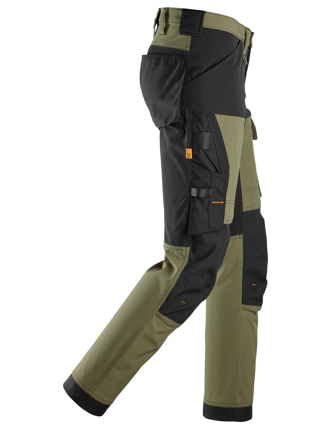 Pantaloni de lucru, 4-way stretch, anti-vânt, Snickers Workwear, AllroundWork, 6375, Khaki Green/Black