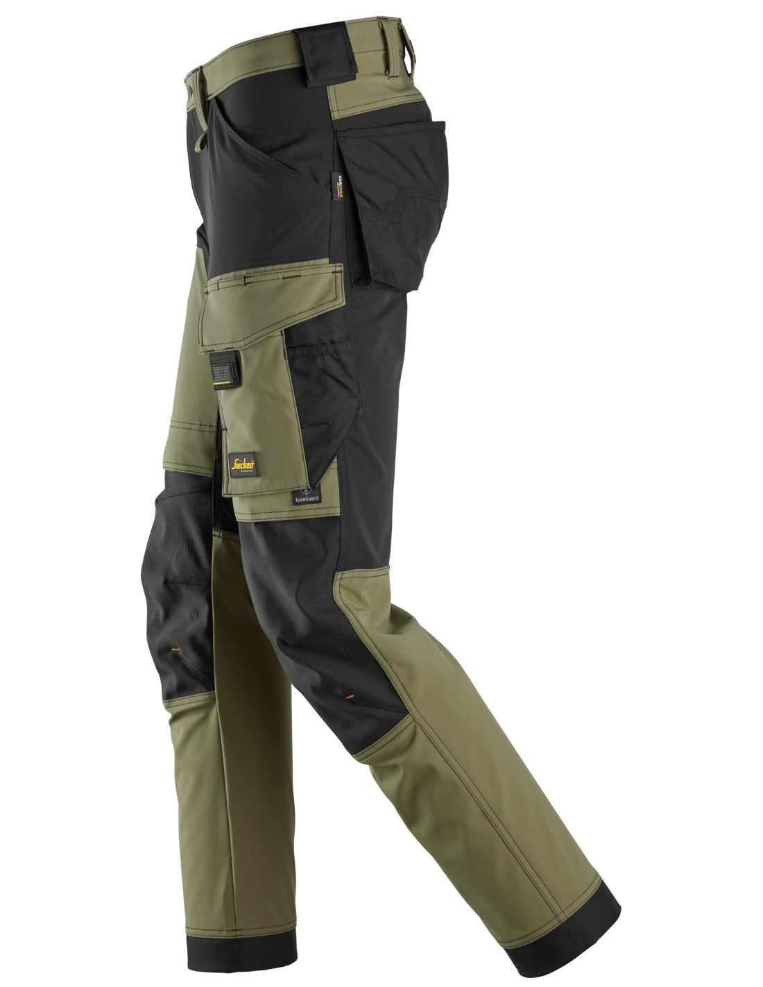 Pantaloni de lucru, 4-way stretch, anti-vânt, Snickers Workwear, AllroundWork, 6375, Khaki Green/Black