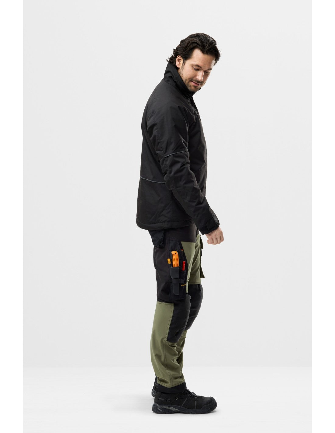 Pantaloni de lucru, 4-way stretch, anti-vânt, Snickers Workwear, AllroundWork, 6375, Khaki Green/Black