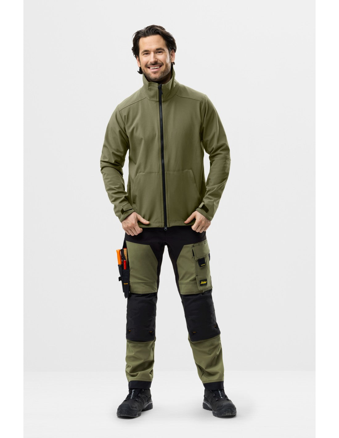 Pantaloni de lucru, 4-way stretch, anti-vânt, Snickers Workwear, AllroundWork, 6375, Khaki Green/Black