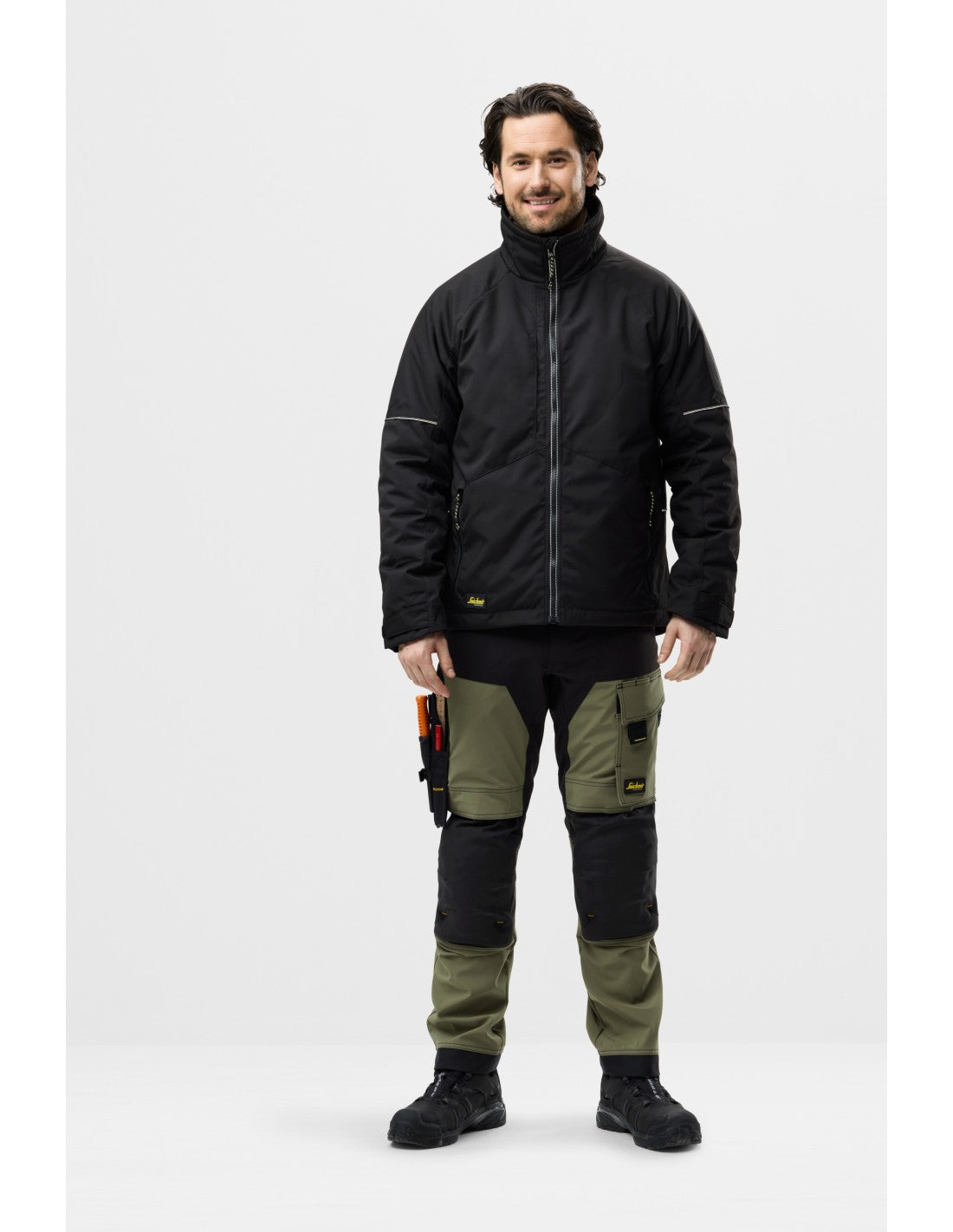 Pantaloni de lucru, 4-way stretch, anti-vânt, Snickers Workwear, AllroundWork, 6375, Khaki Green/Black