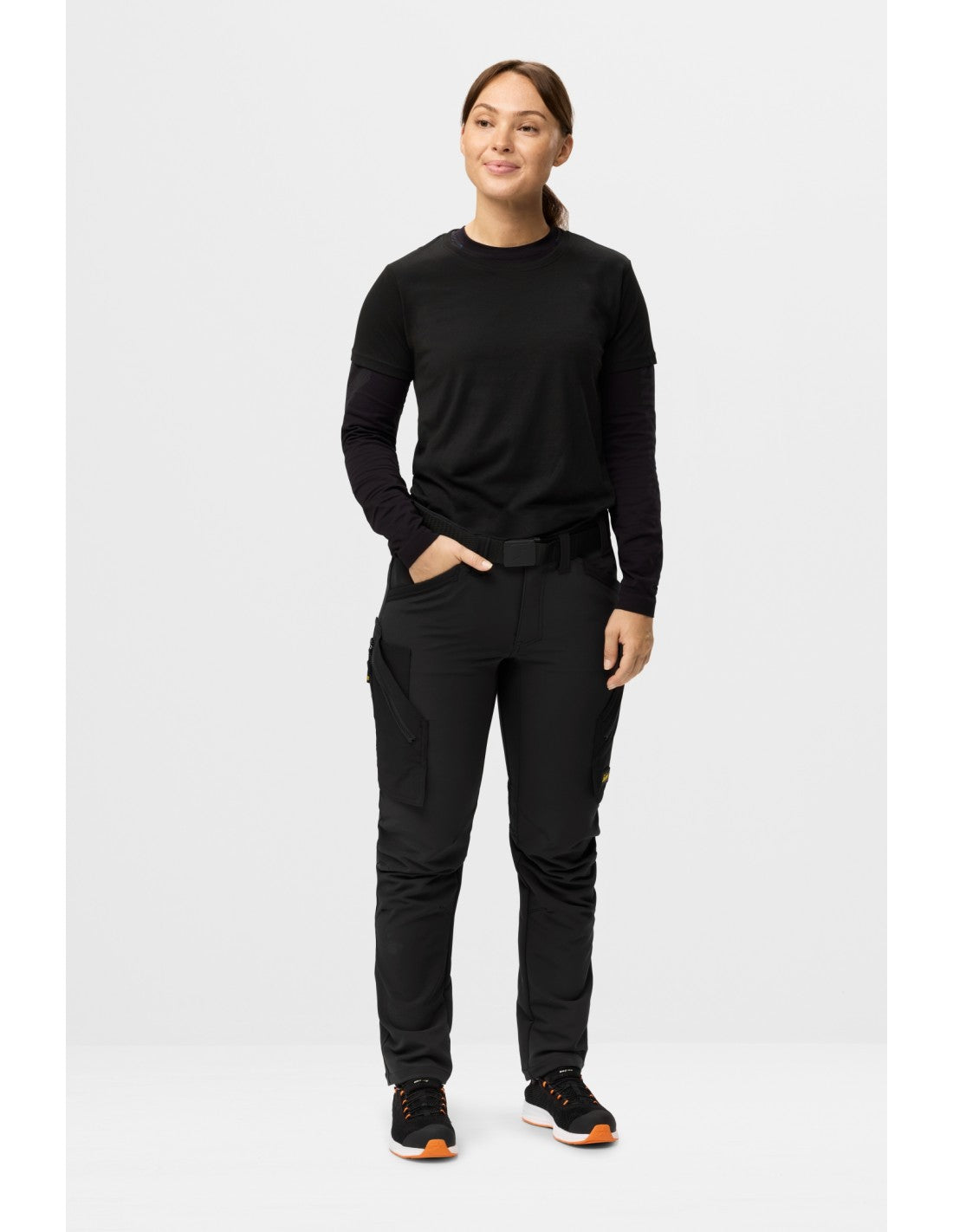 Pantaloni de lucru de damă, 4-way stretch, fără buzunare pt genunchiere, Snickers Workwear, FlexiWork, 6877, Black/Black