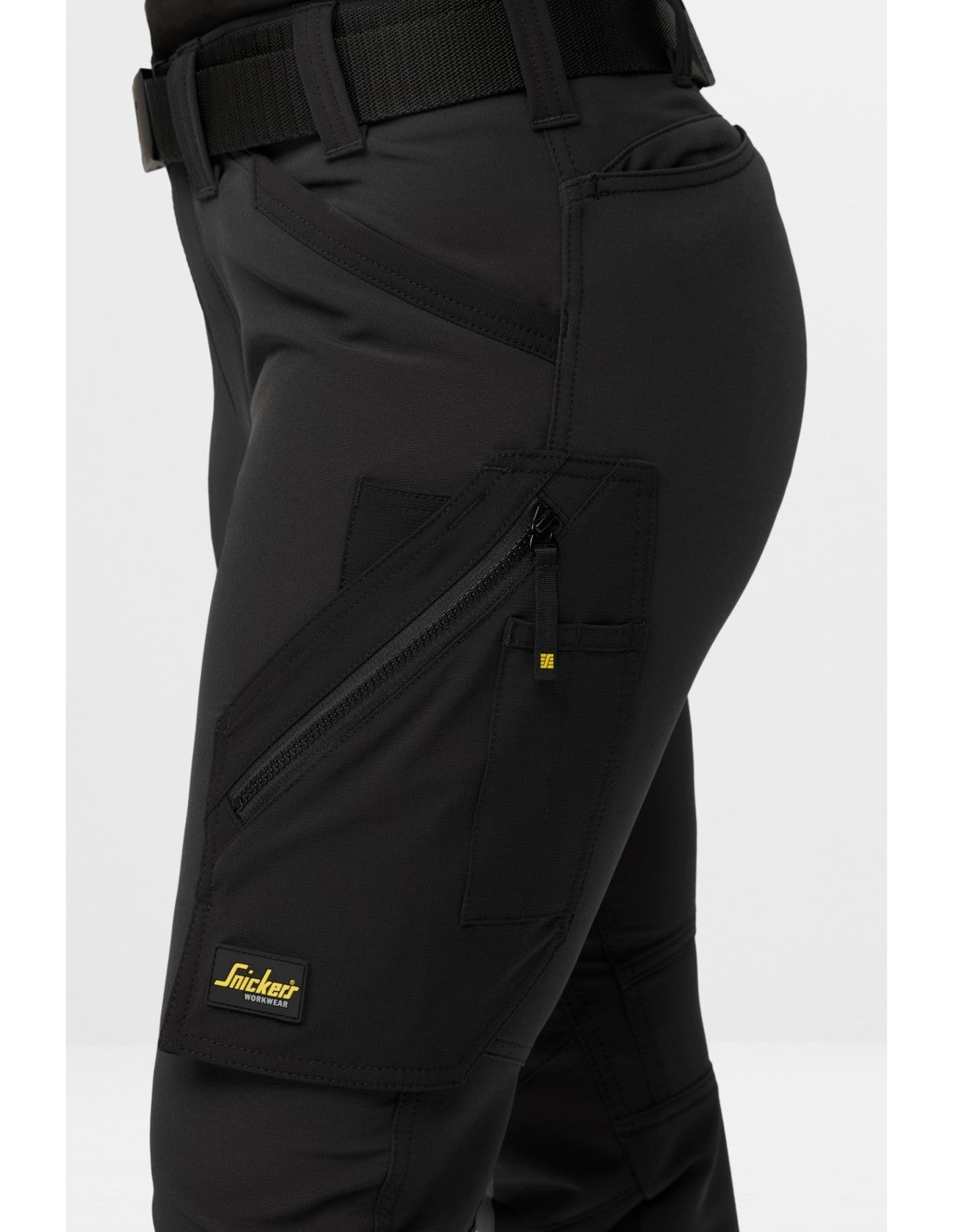 Pantaloni de lucru de damă, 4-way stretch, fără buzunare pt genunchiere, Snickers Workwear, FlexiWork, 6877, Black/Black