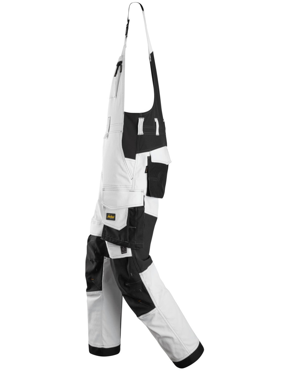 Pantaloni de lucru cu pieptar, stretch, Snickers Workwear, AllroundWork, 6051, White/Black