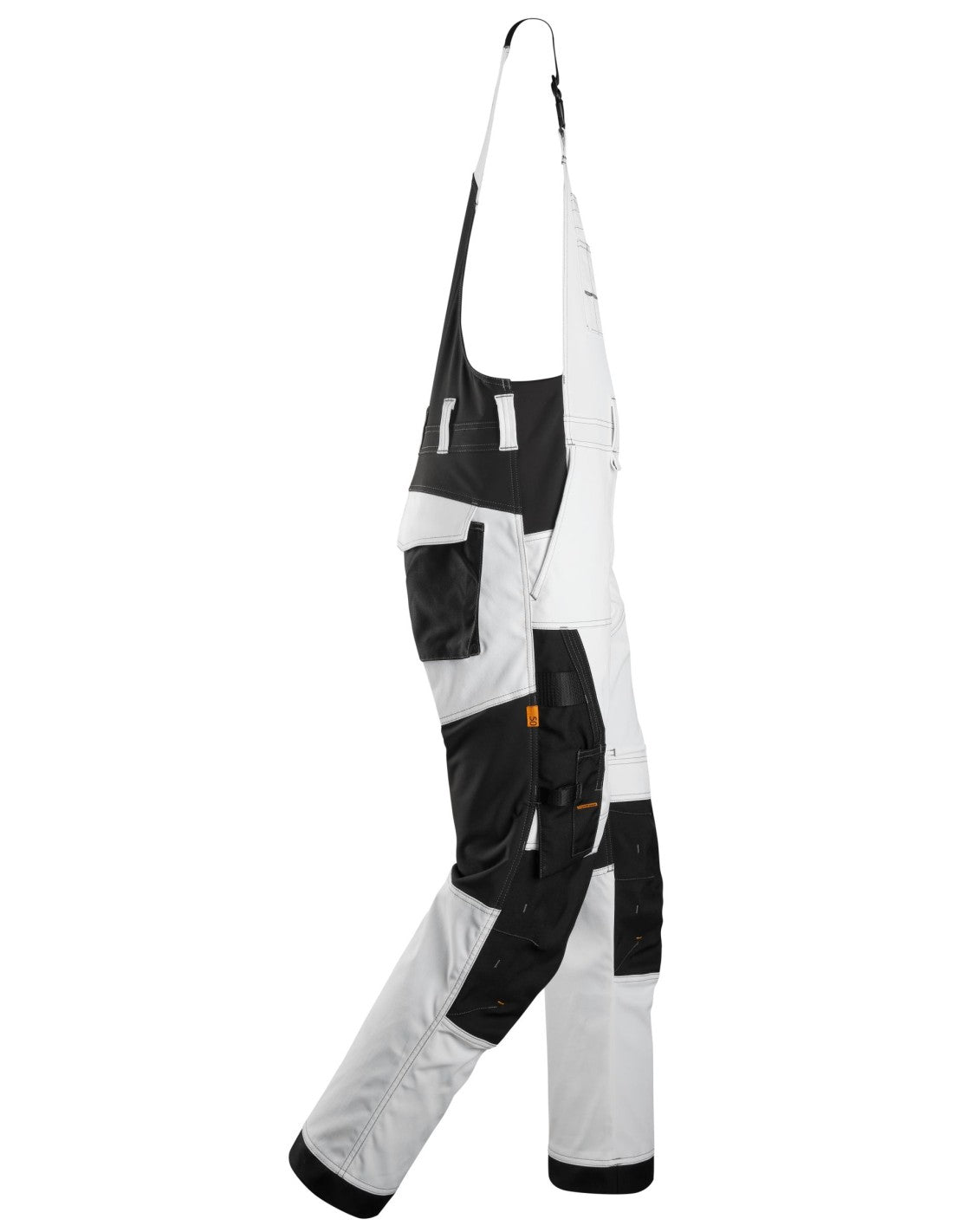 Pantaloni de lucru cu pieptar, stretch, Snickers Workwear, AllroundWork, 6051, White/Black