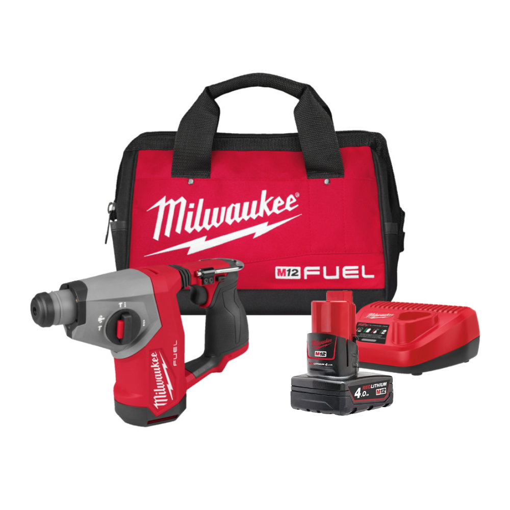 Ciocan rotopercutor Milwaukee SDS-Plus FUEL™ M12 FHAC16-501BRF compact 16 mm, 1 x acumulator M12 B4, 1 x încărcător M12 C12 C, 1 x geantă de scule, cod 4933500781 + CADOU EXTRA: Acumulator Milwaukee M12™ B4, 4932430065