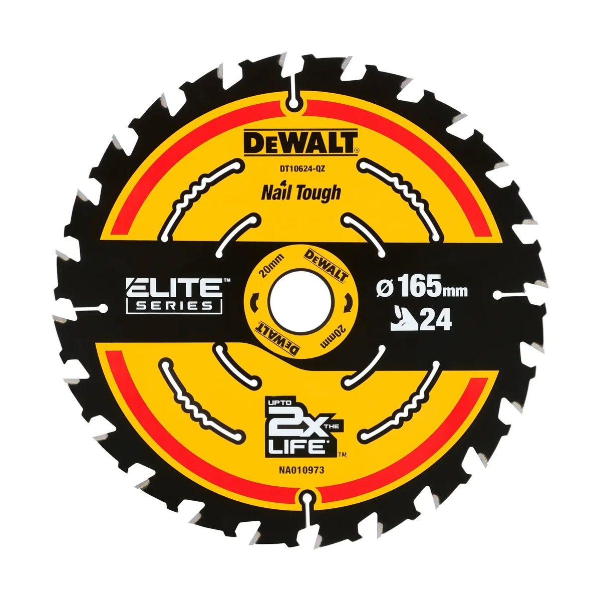 Disc circular DeWalt ELITE, 165 x 20 mm, 24 dinți – DT10624-QZ