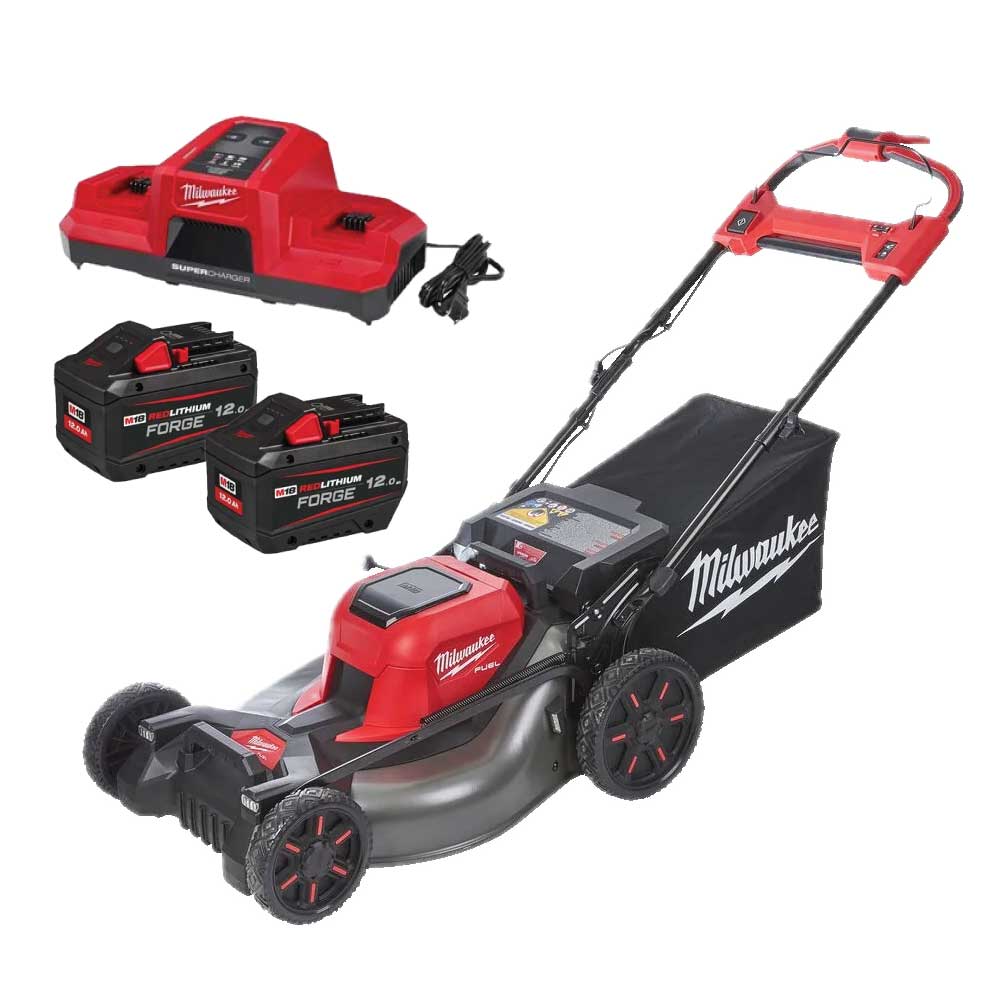 Mașină de gazon pe acumulatori auto-propulsată Milwaukee M18 F2LM53-122, 53 CM FUEL™, 2 x acumulator FORGE™ M18 FB12, 1 x încărcător rapid cu 2 porturi M18 DBSC, cod 4933499213