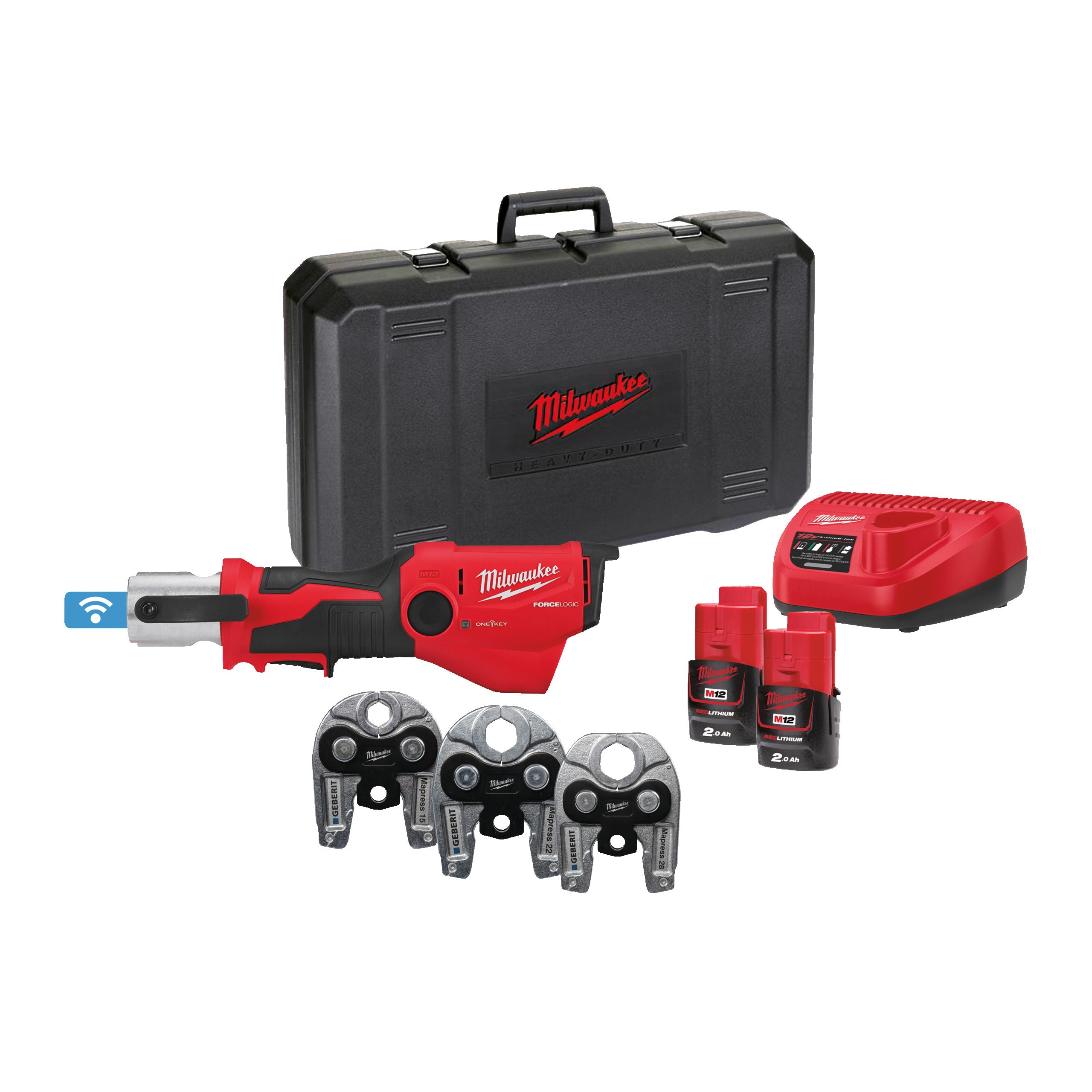 Presă hidraulică Milwaukee M12 ONEHPT-202C Geberit Mapress Set FORCE LOGIC™ ONE-KEY™ sub-compactă, cod 4933481038