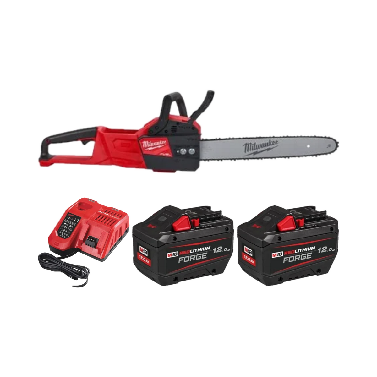 Fierăstrău cu lanț 40 cm Milwaukee M18 FCHS-122 FUEL™, 2 x acumulator FORGE M18 FB12, 1 x încărcător M12-18 FC, cod 4933499217