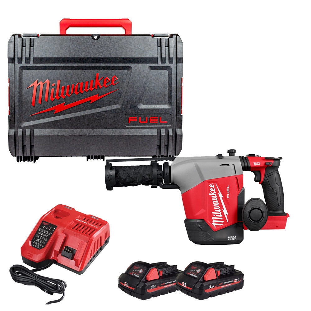 Ciocan rotopercutor Milwaukee M18 FHAFOH16-302X, 16 MM SDS-PLUS, FUEL™, extractor de praf integrat, 2 x acumulator M18 HB3, 1 x încărcător M12-18 FC, 1 x cutie HD, cod 4933493533