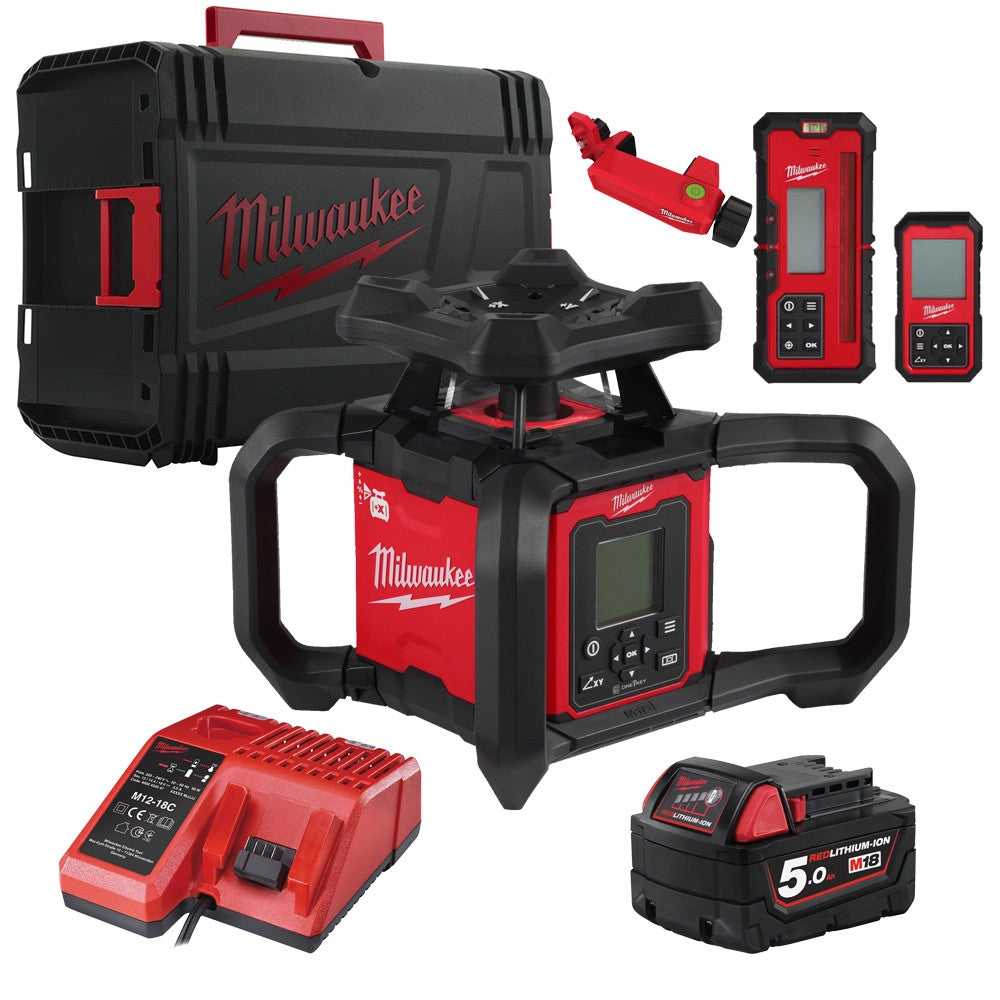 Nivelă laser rotativă orizontală și verticală Milwaukee M18 RLOHV1200-501C, 1200 M, ONE-KEY™, 1 x acumulator M18 B5, 1 x încărcător M12-18C, 1 x cutie plastic, cod 4933493204