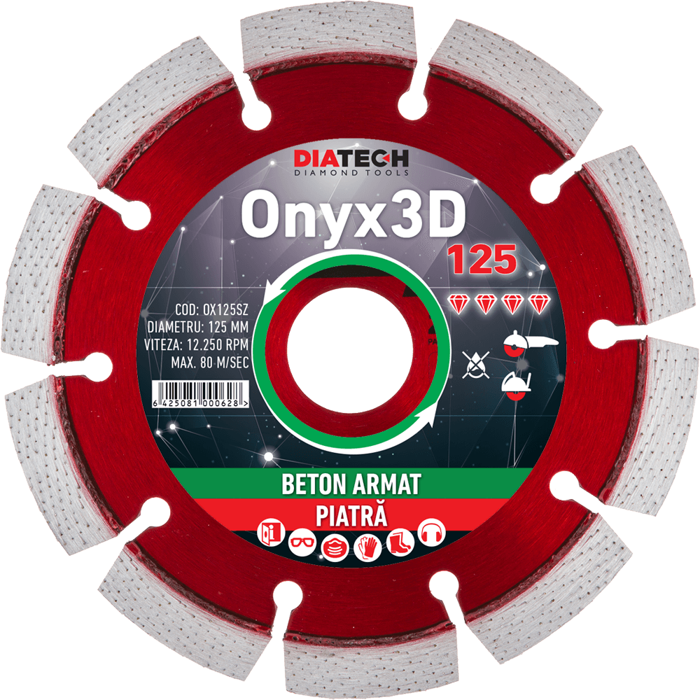 Disc diamantat segmentat pentru beton armat Diatech ONYX 3D, 125-230 mm - BIG STORE (Dynamic Tools SRL)