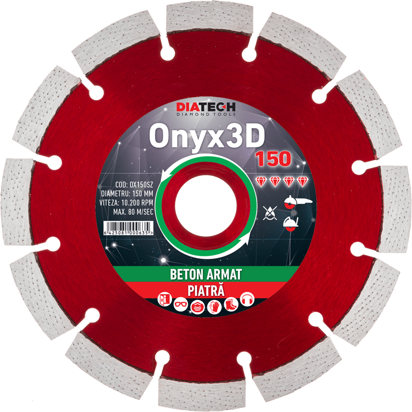 Disc diamantat segmentat pentru beton armat Diatech ONYX 3D, 125-230 mm - BIG STORE (Dynamic Tools SRL)