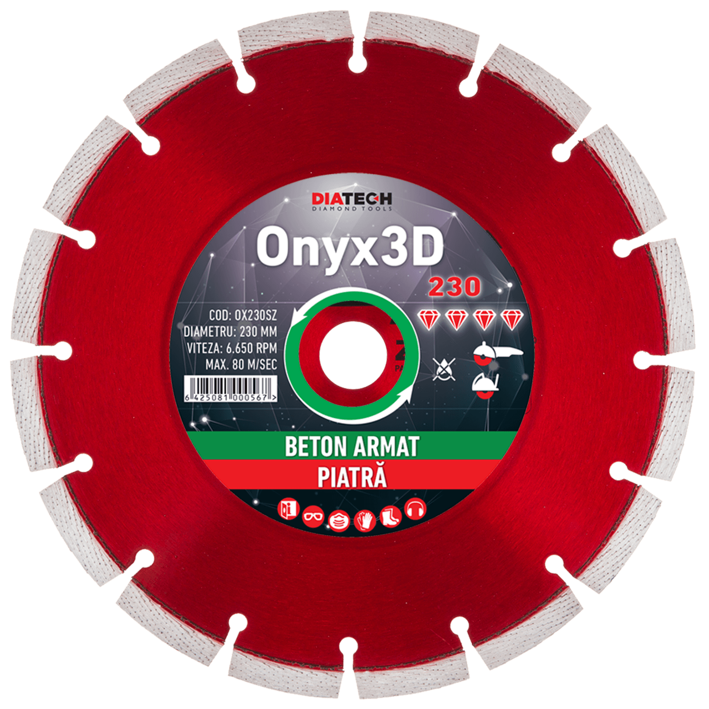 Disc diamantat segmentat pentru beton armat Diatech ONYX 3D, 125-230 mm - BIG STORE (Dynamic Tools SRL)