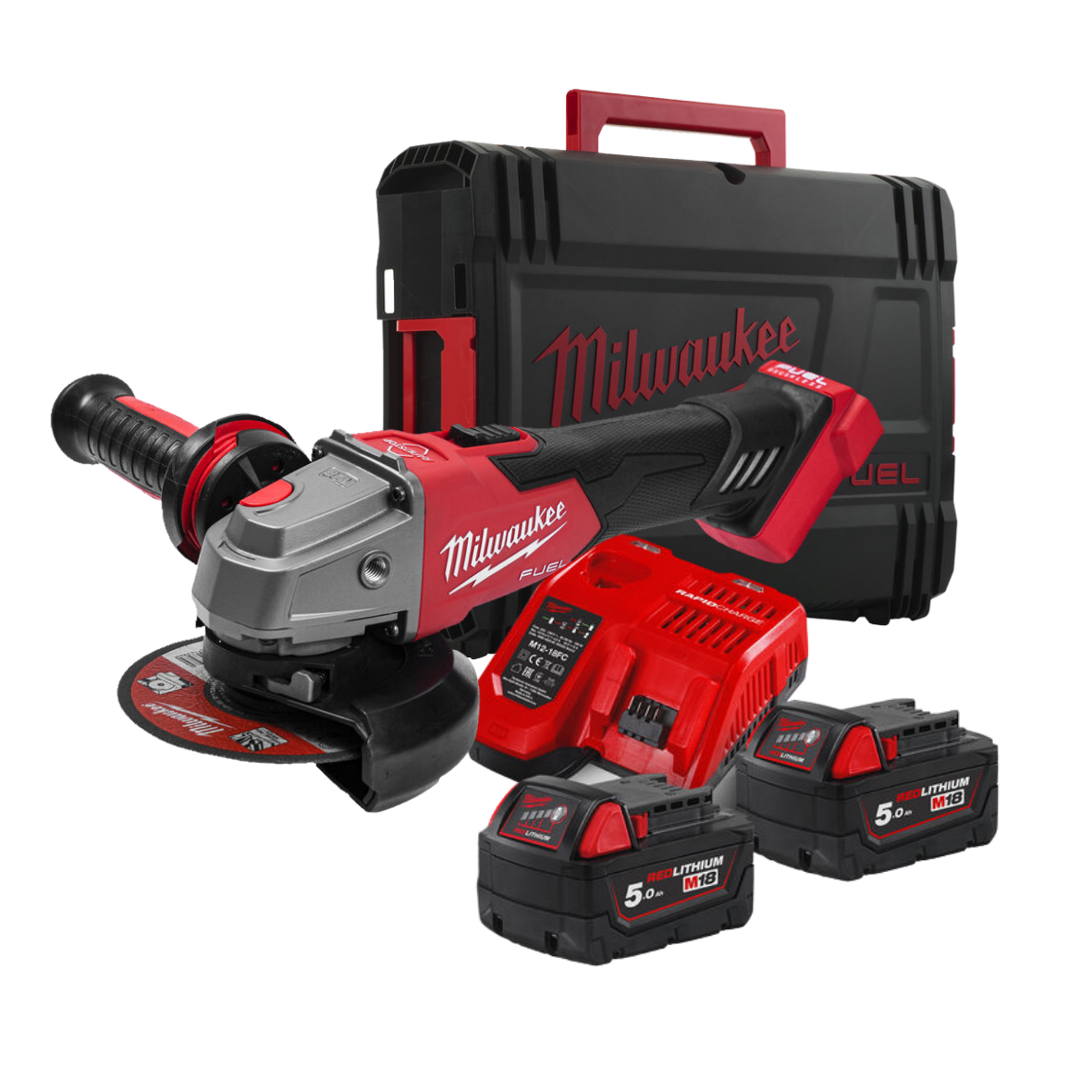 Polizor unghiular Milwaukee M18 FHSAG125XB2-802X, 125 MM, cu frânare și schimbător lateral, 2 x acumulator M18 FB8, 1 x încărcător M12-18 FC, 1 x cutie HD, cod 4933493416