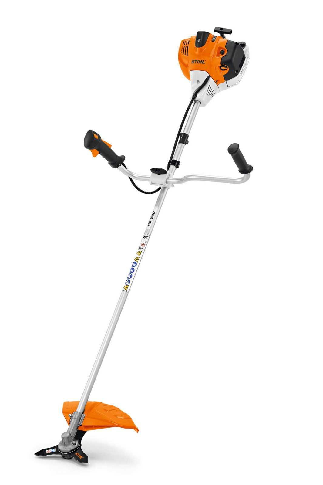 Motocoasă Stihl FS 240, benzină, 2,3CP, motor 2T, cuțit tufișuri (inclus) și cap tăietor cu fir (opțional), cod 41472000699