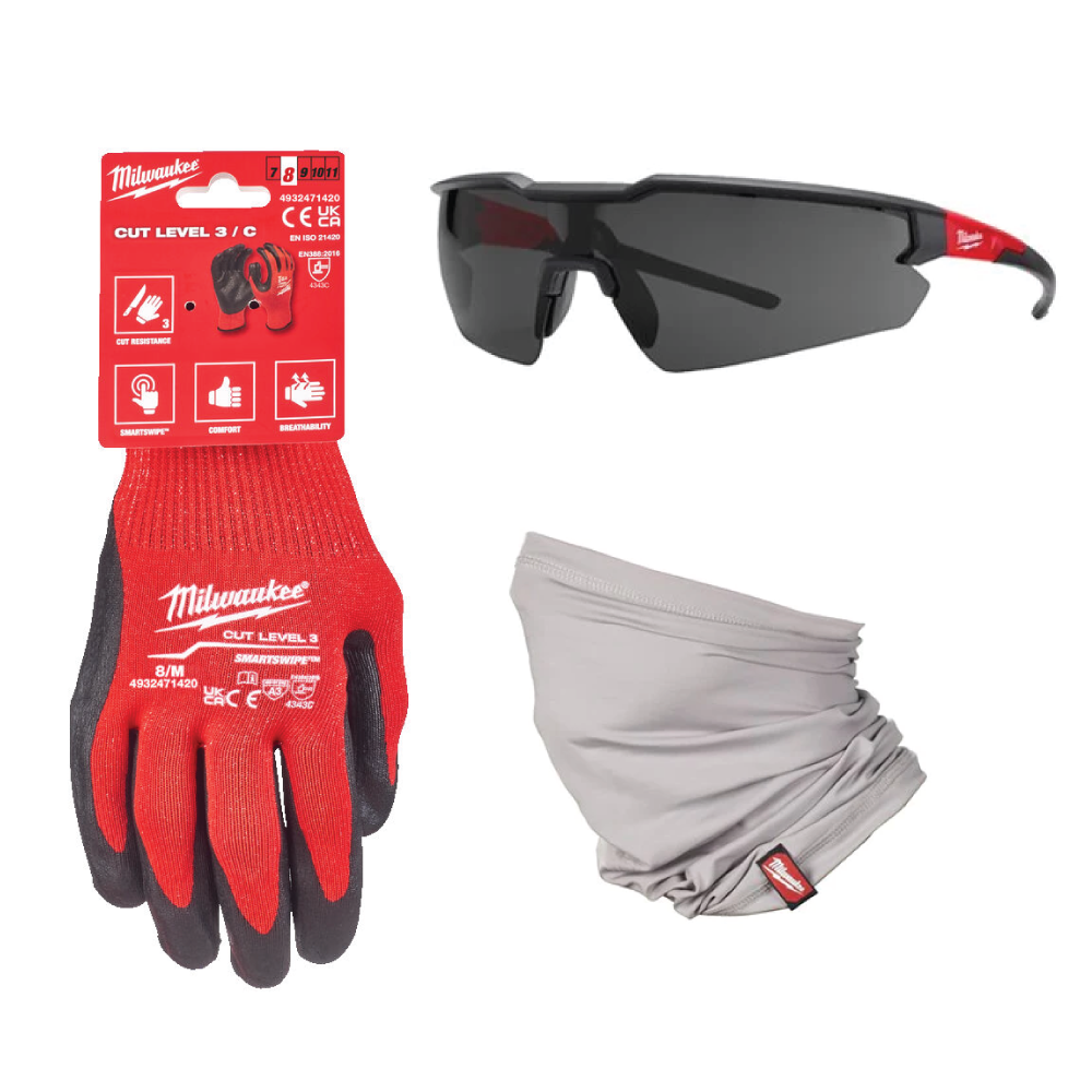 KIT Protecție Milwaukee Garden - 1 x mănuși, 1 x mască tip cagulă, 1 x ochelari de protecție