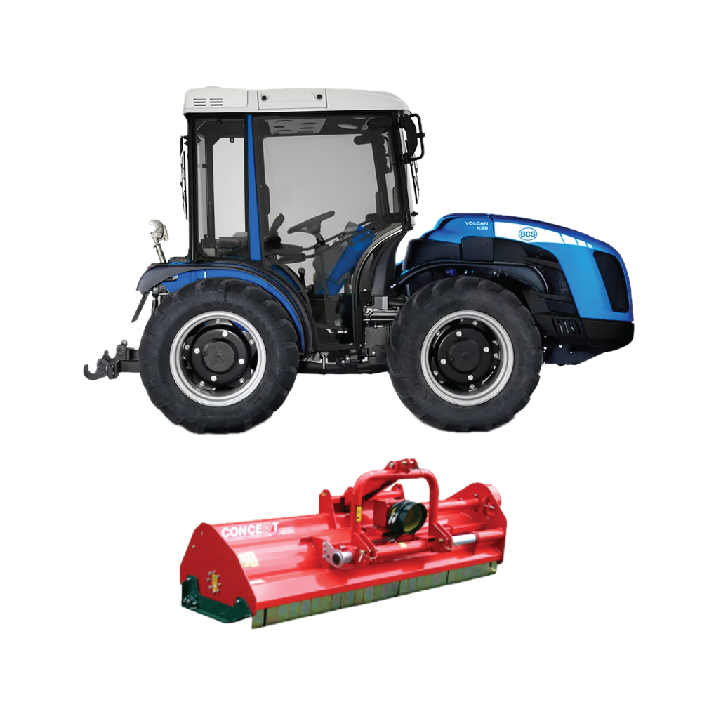 Tractor BCS Volcan K90 RS Reversibil Cabinat cu roți viratoare, 75CP + tocător vegetal MT 200, 196CM