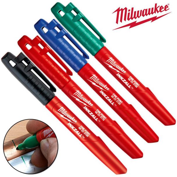 Markere colorate Milwaukee (set 4 buc: negru, roșu, albastru, verde), 48223106