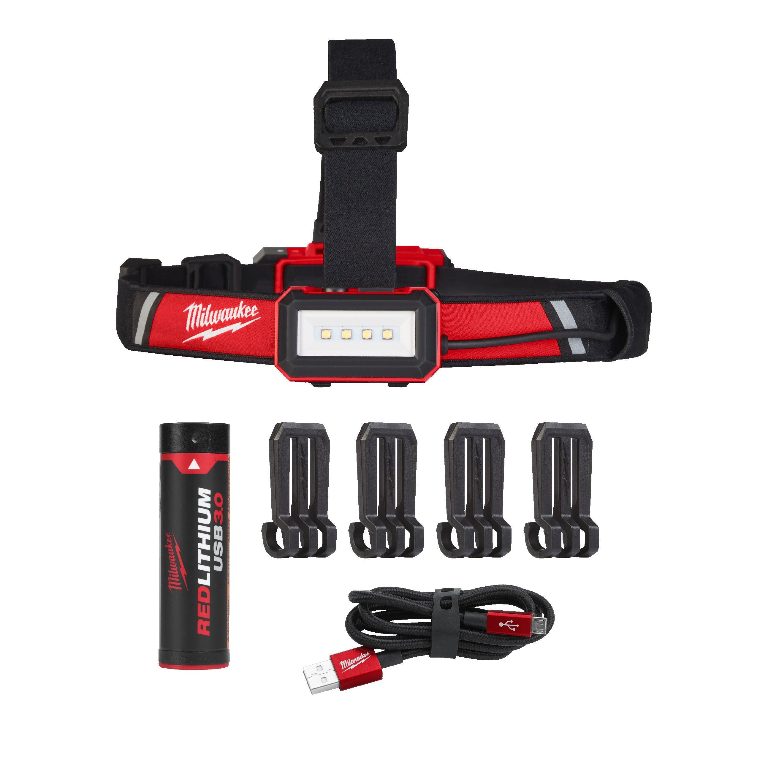 Lanternă frontală pentru cască protecție, reîncărcabilă USB Milwaukee